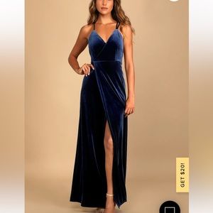 Lulus Whimsical Romance Dark Blue Velvet Faux Wrap Maxi Dress
